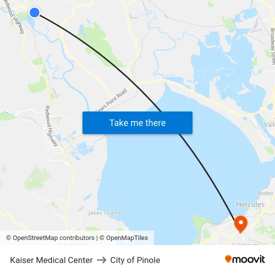 Kaiser Medical Center to City of Pinole map