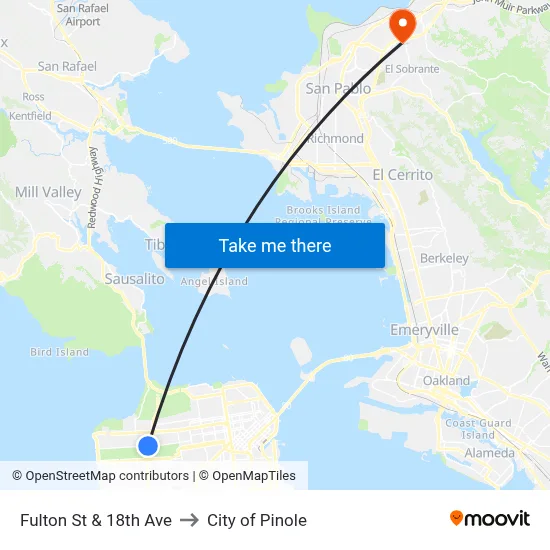 Fulton St & 18th Ave to City of Pinole map