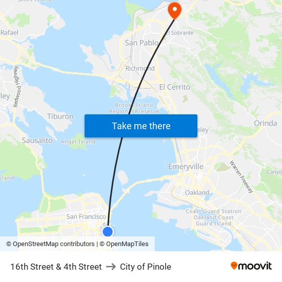 16th Street & 4th Street to City of Pinole map