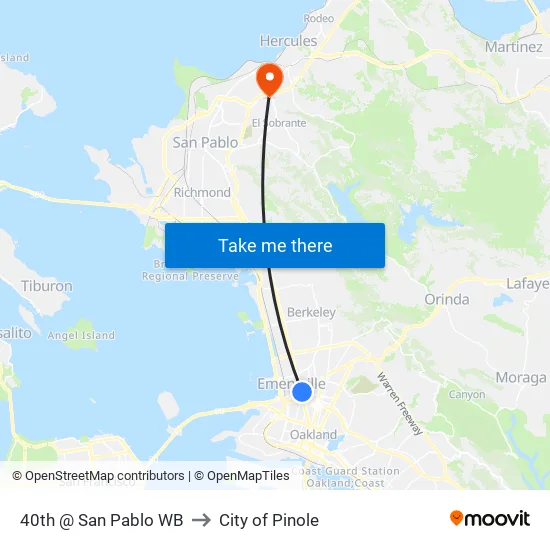 40th @ San Pablo WB to City of Pinole map