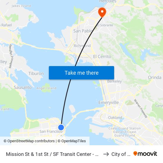 Mission St & 1st St / SF Transit Center - BART Shuttle Connection to City of Pinole map