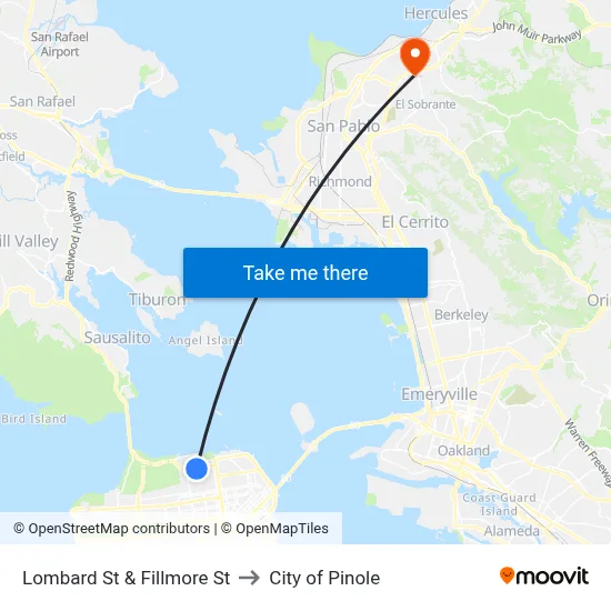 Lombard St & Fillmore St to City of Pinole map