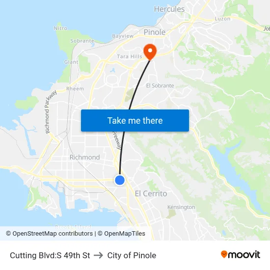 Cutting Blvd:S 49th St to City of Pinole map