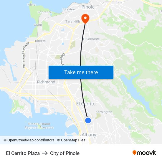 El Cerrito Plaza to City of Pinole map