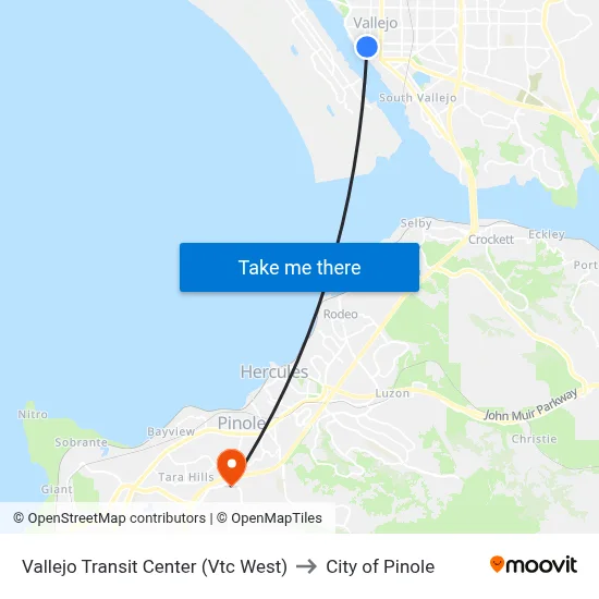 Vallejo Transit Center (Vtc West) to City of Pinole map