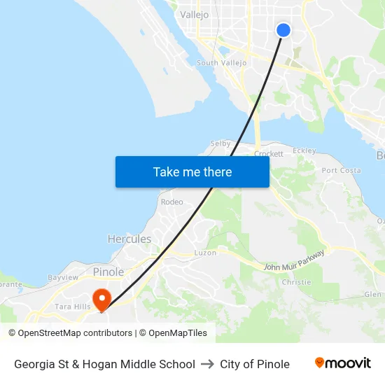 Georgia St & Hogan Middle School to City of Pinole map