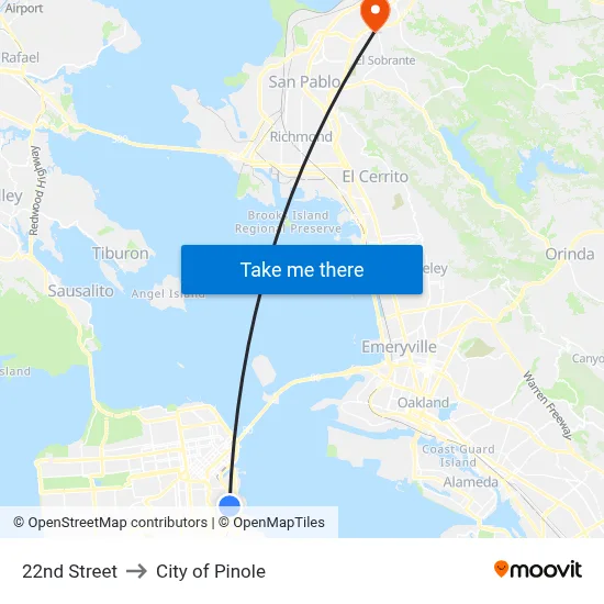 22nd Street to City of Pinole map