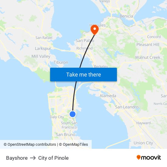 Bayshore to City of Pinole map