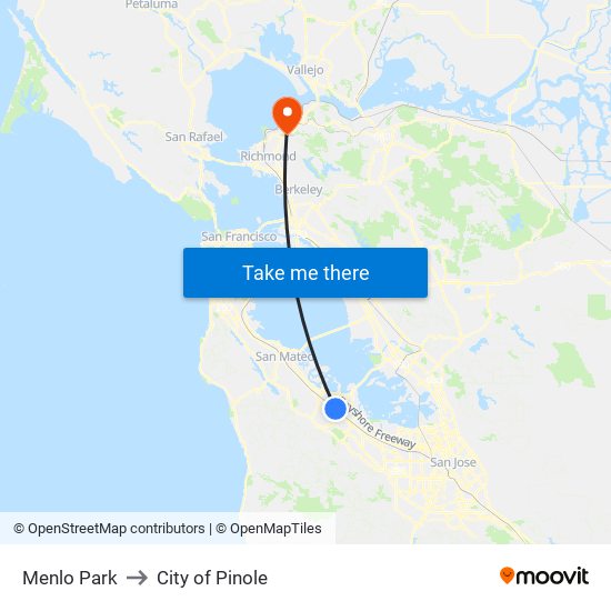 Menlo Park to City of Pinole map