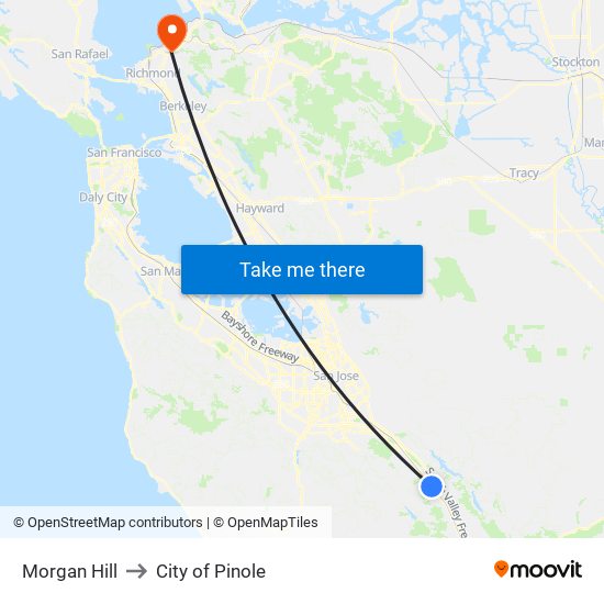 Morgan Hill to City of Pinole map