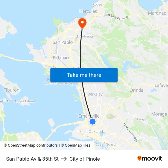 San Pablo Av & 35th St to City of Pinole map