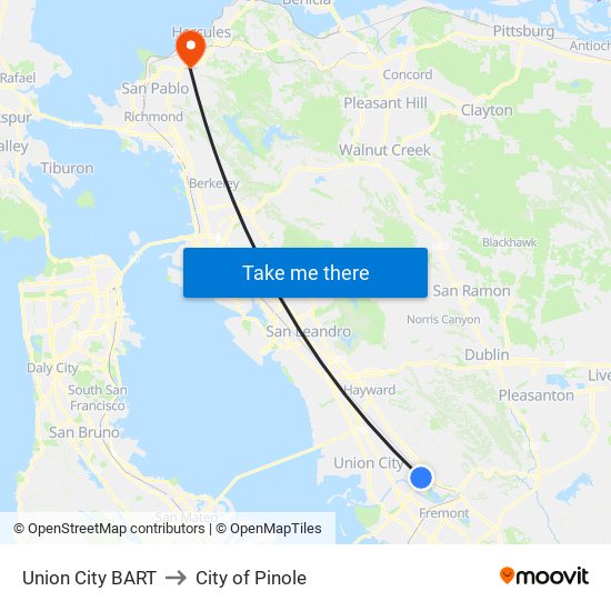 Union City BART to City of Pinole map