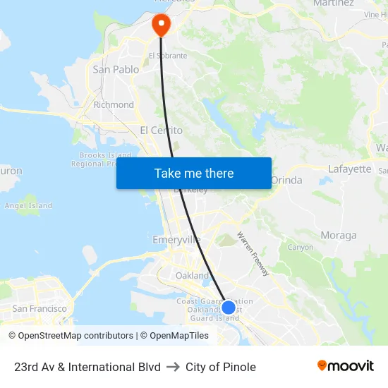 23rd Av & International Blvd to City of Pinole map