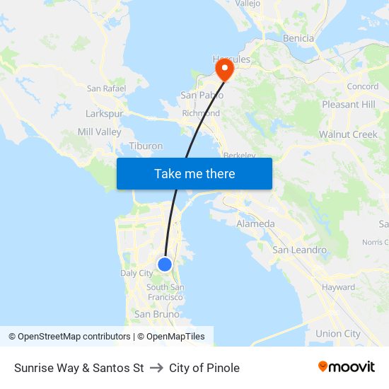 Sunrise Way & Santos St to City of Pinole map