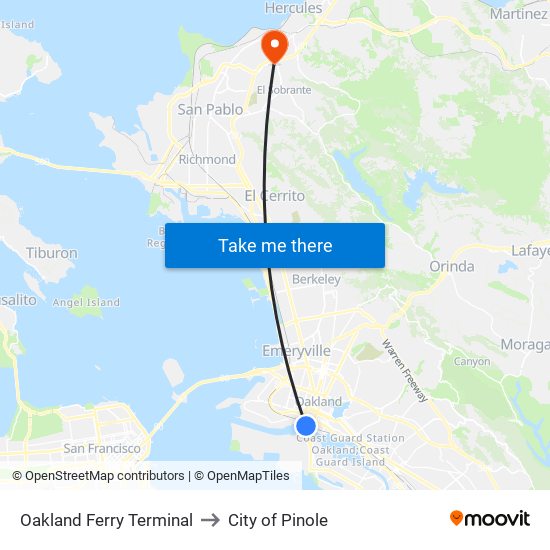 Oakland Ferry Terminal to City of Pinole map