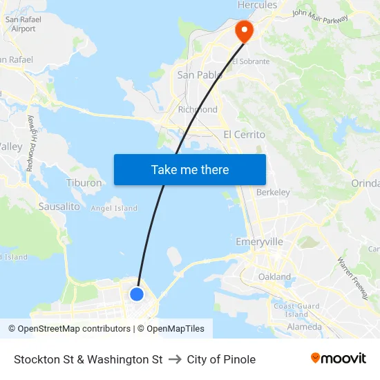 Stockton St & Washington St to City of Pinole map