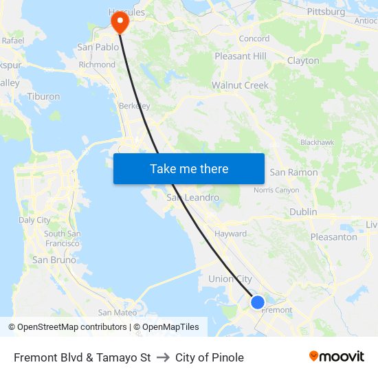 Fremont Blvd & Tamayo St to City of Pinole map