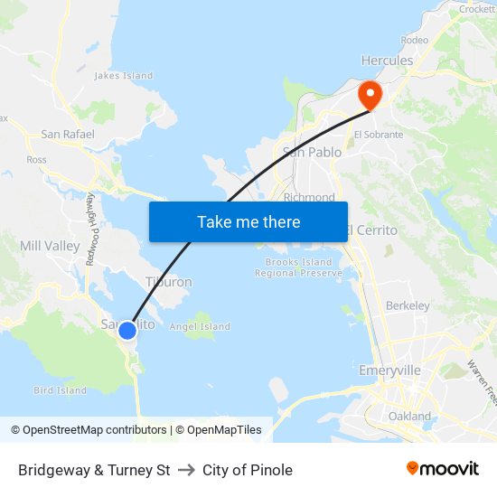 Bridgeway & Turney St to City of Pinole map