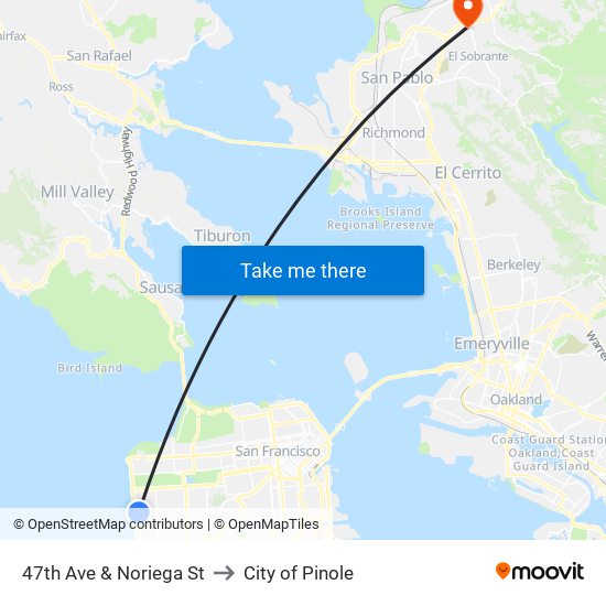 47th Ave & Noriega St to City of Pinole map