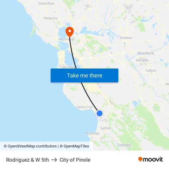 Rodriguez & W 5th to City of Pinole map