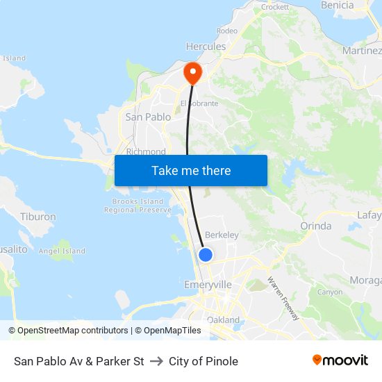 San Pablo Av & Parker St to City of Pinole map