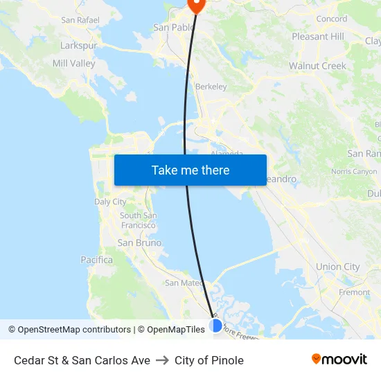 Cedar St & San Carlos Ave to City of Pinole map