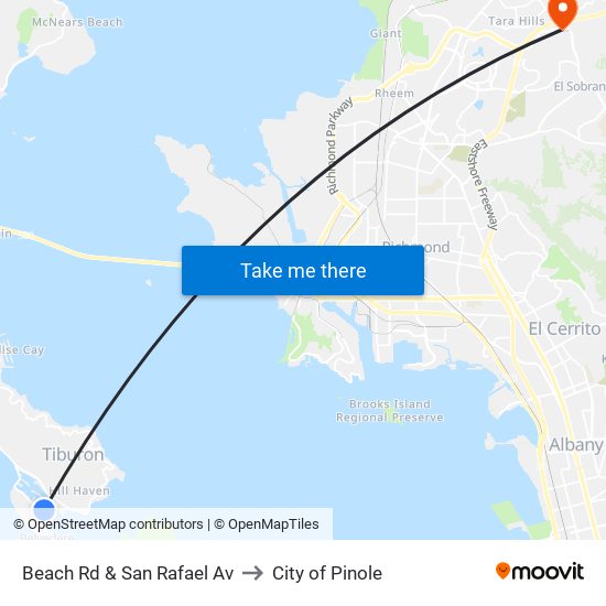 Beach Rd & San Rafael Av to City of Pinole map
