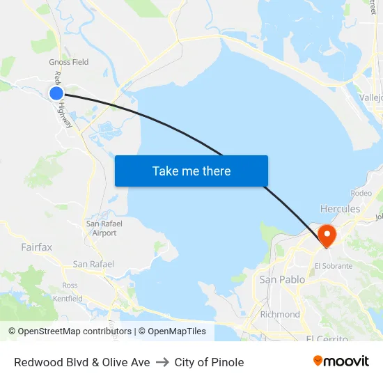Redwood Blvd & Olive Ave to City of Pinole map