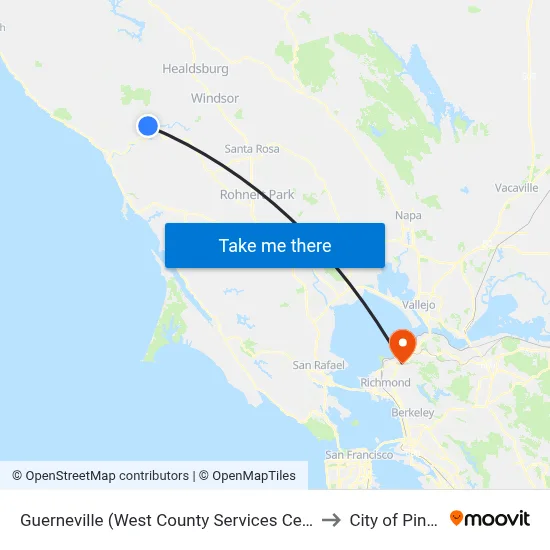Guerneville (West County Services Center) to City of Pinole map