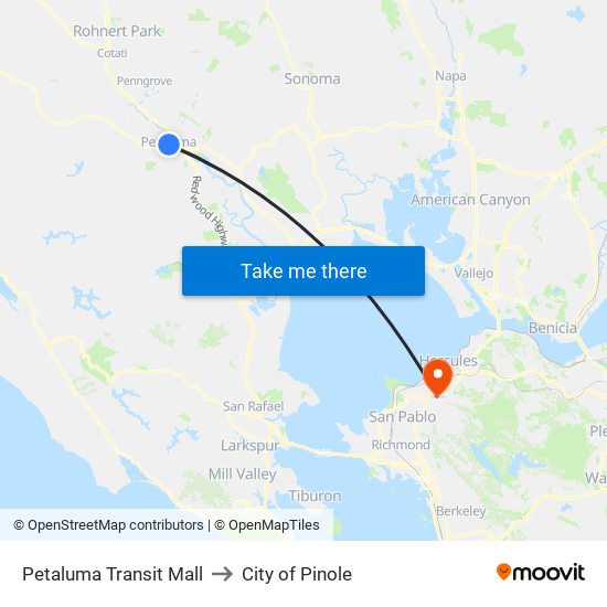 Petaluma Transit Mall to City of Pinole map