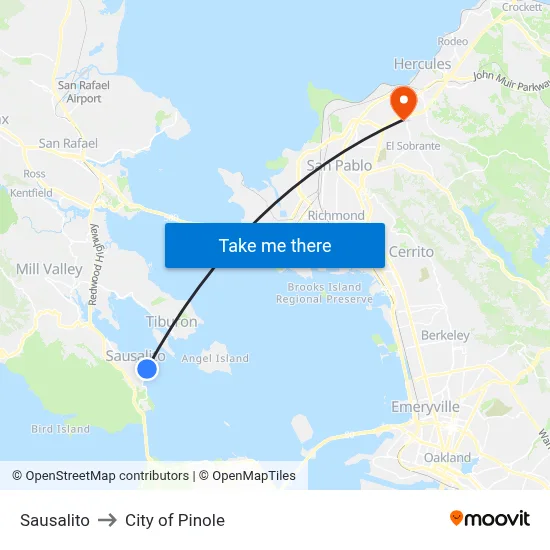 Sausalito to City of Pinole map