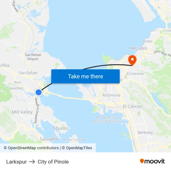 Larkspur to City of Pinole map