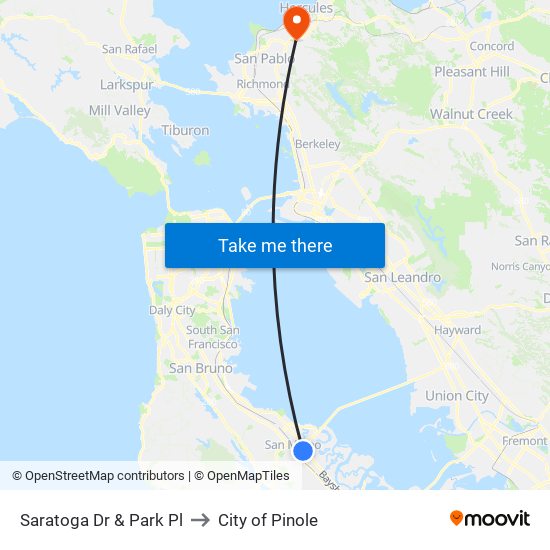 Saratoga Dr & Park Pl to City of Pinole map