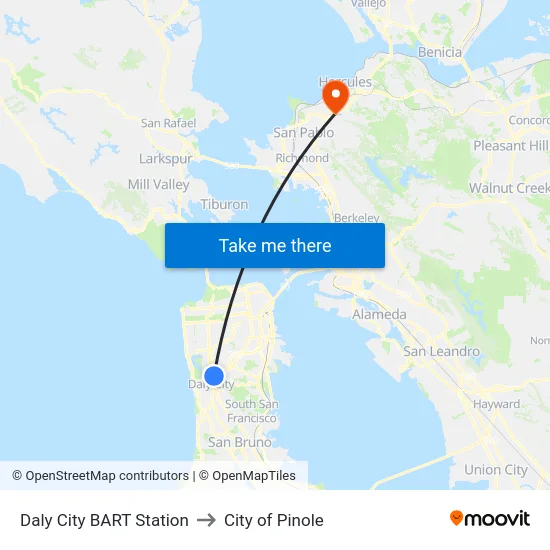 Daly City BART Station to City of Pinole map