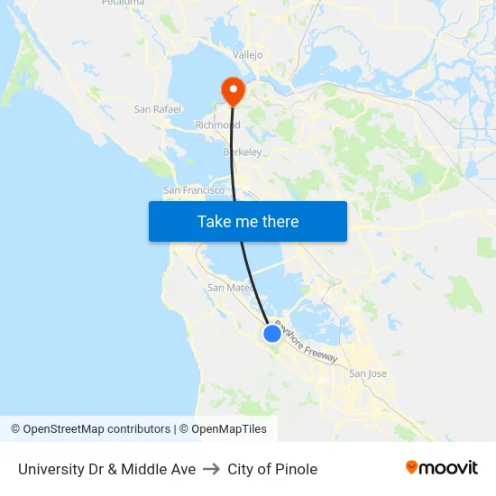 University Dr & Middle Ave to City of Pinole map