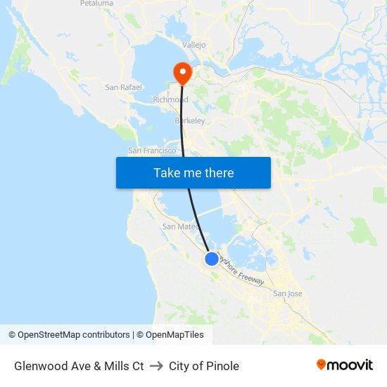 Glenwood Ave & Mills Ct to City of Pinole map