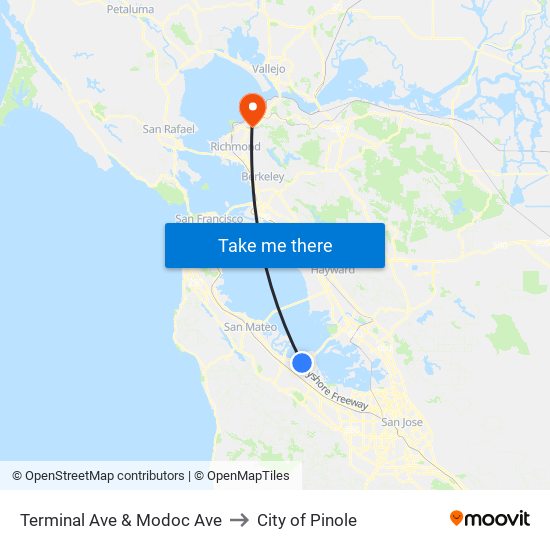 Terminal Ave & Modoc Ave to City of Pinole map