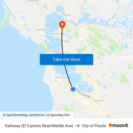 Safeway (El Camino Real/Middle Ave) to City of Pinole map