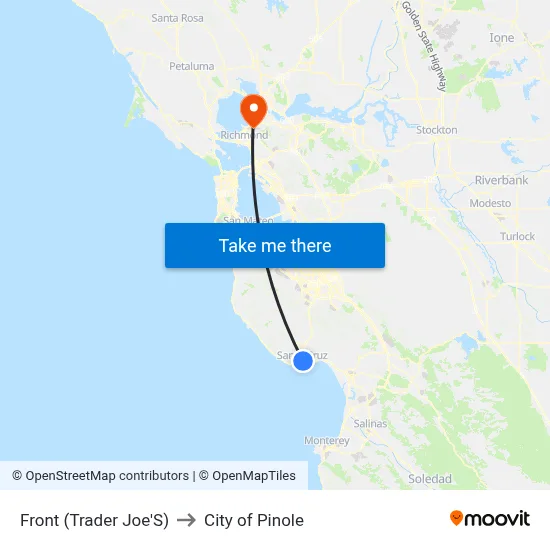 Front (Trader Joe'S) to City of Pinole map