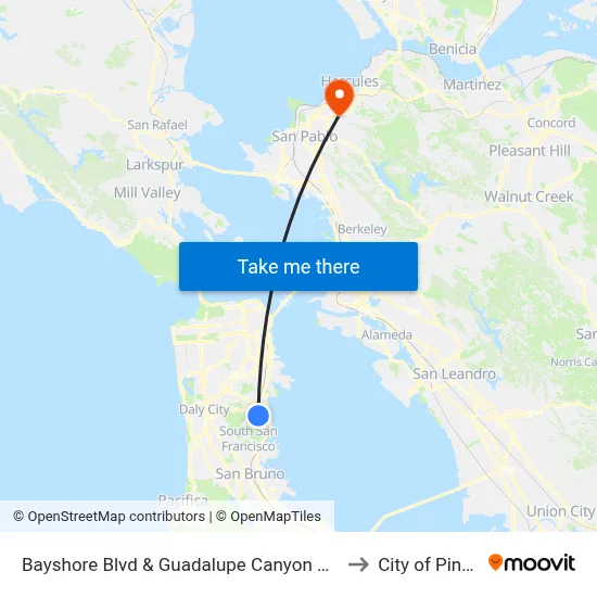 Bayshore Blvd & Guadalupe Canyon Pkwy to City of Pinole map