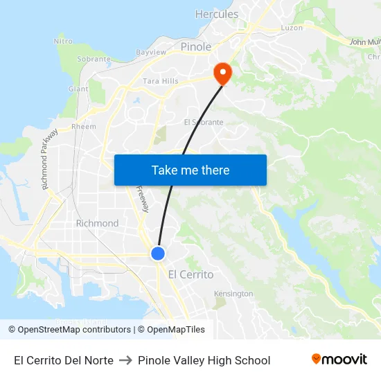 El Cerrito Del Norte to Pinole Valley High School map
