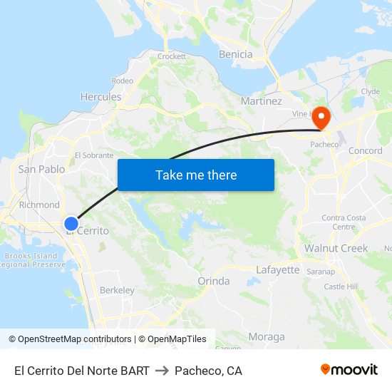 El Cerrito Del Norte BART to Pacheco, CA map