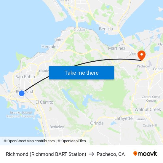 Richmond (Richmond BART Station) to Pacheco, CA map