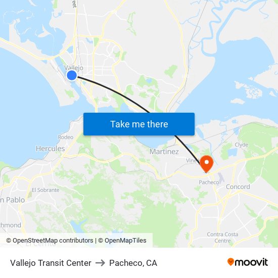 Vallejo Transit Center to Pacheco, CA map