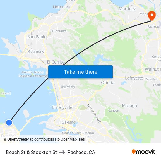Beach St & Stockton St to Pacheco, CA map