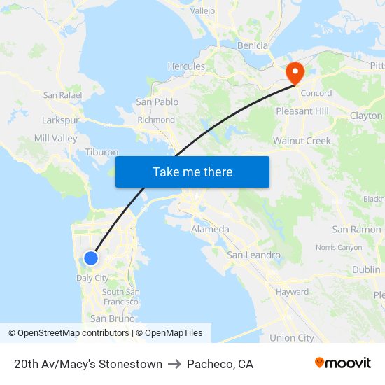 20th Av/Macy's Stonestown to Pacheco, CA map