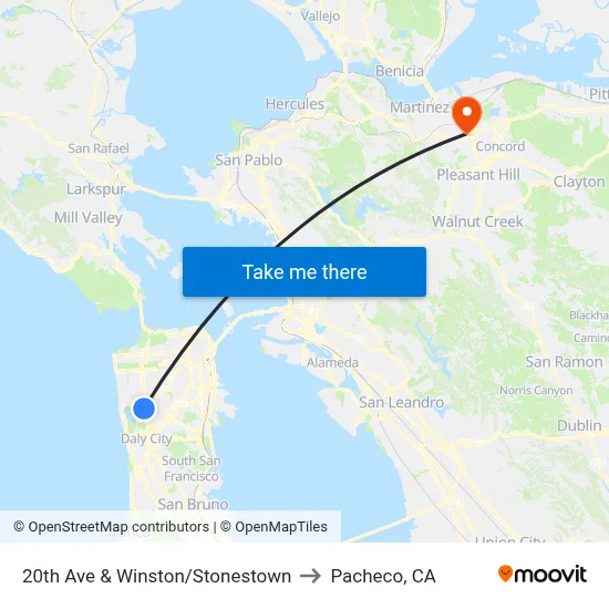 20th Ave & Winston/Stonestown to Pacheco, CA map