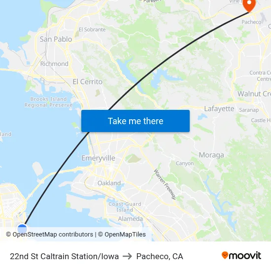 22nd St Caltrain Station/Iowa to Pacheco, CA map