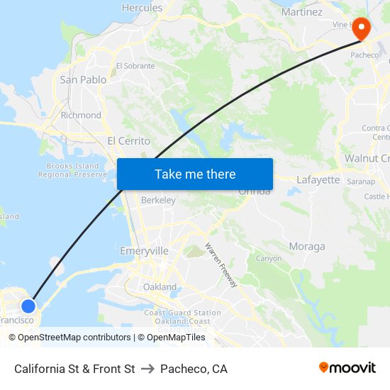 California St & Front St to Pacheco, CA map