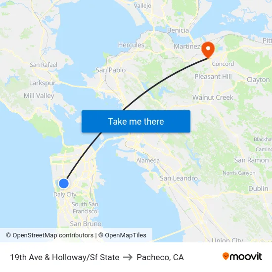 19th Ave & Holloway/Sf State to Pacheco, CA map